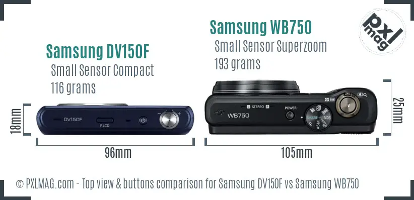 Samsung DV150F vs Samsung WB750 top view buttons comparison