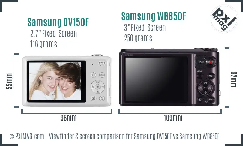 Samsung DV150F vs Samsung WB850F Screen and Viewfinder comparison
