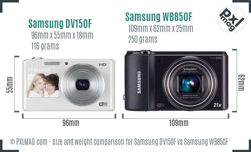 Samsung DV150F vs Samsung WB850F size comparison