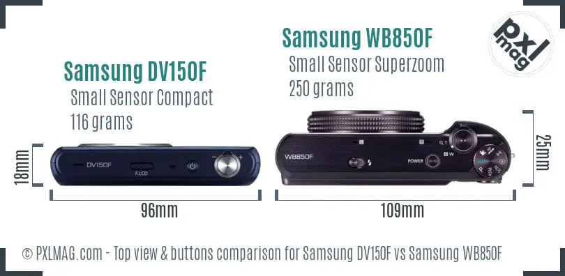 Samsung DV150F vs Samsung WB850F top view buttons comparison