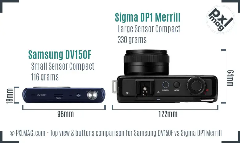 Samsung DV150F vs Sigma DP1 Merrill top view buttons comparison