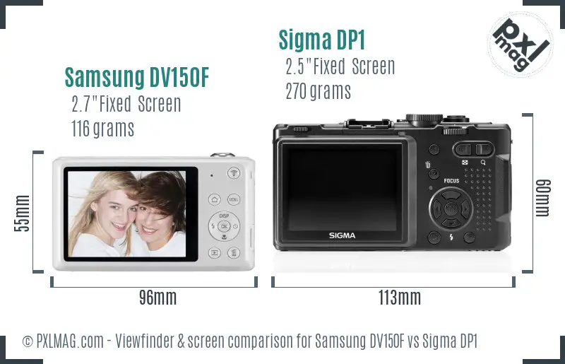 Samsung DV150F vs Sigma DP1 Screen and Viewfinder comparison