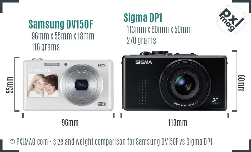 Samsung DV150F vs Sigma DP1 size comparison