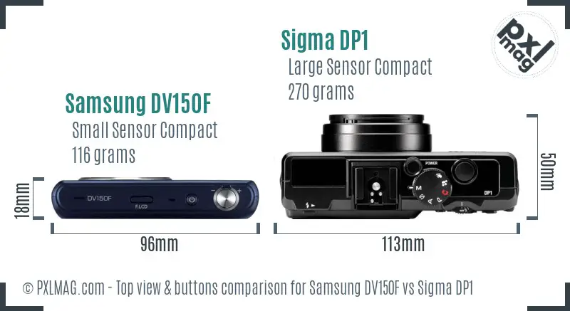 Samsung DV150F vs Sigma DP1 top view buttons comparison