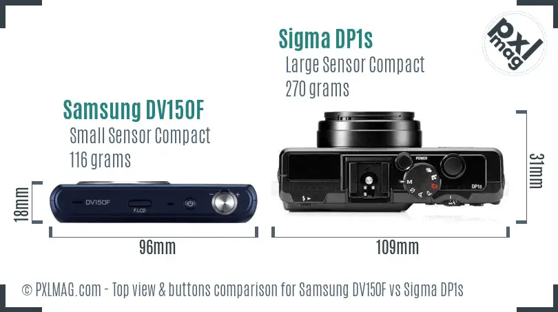 Samsung DV150F vs Sigma DP1s top view buttons comparison