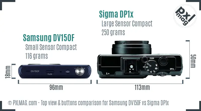 Samsung DV150F vs Sigma DP1x top view buttons comparison