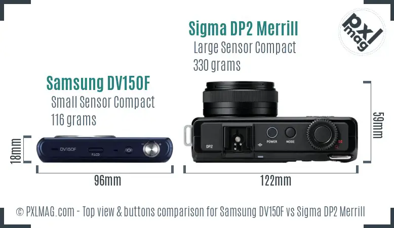 Samsung DV150F vs Sigma DP2 Merrill top view buttons comparison