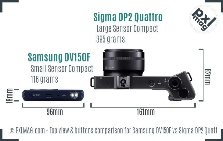 Samsung DV150F vs Sigma DP2 Quattro top view buttons comparison