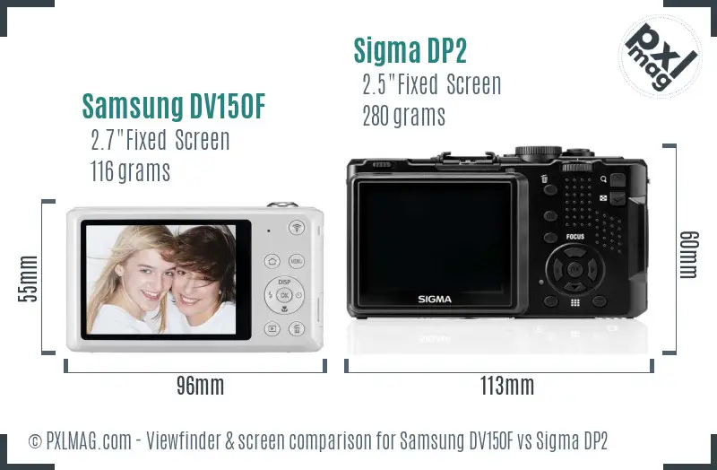 Samsung DV150F vs Sigma DP2 Screen and Viewfinder comparison