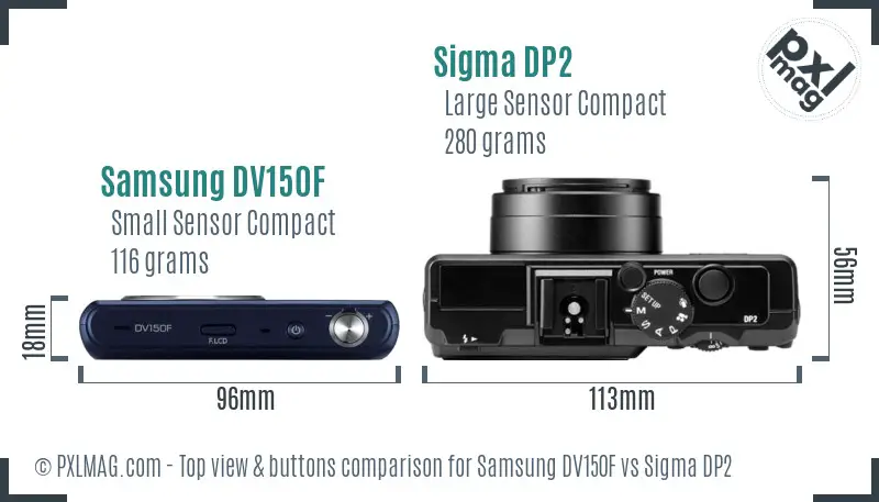 Samsung DV150F vs Sigma DP2 top view buttons comparison