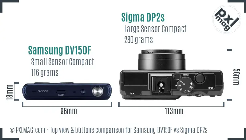 Samsung DV150F vs Sigma DP2s top view buttons comparison