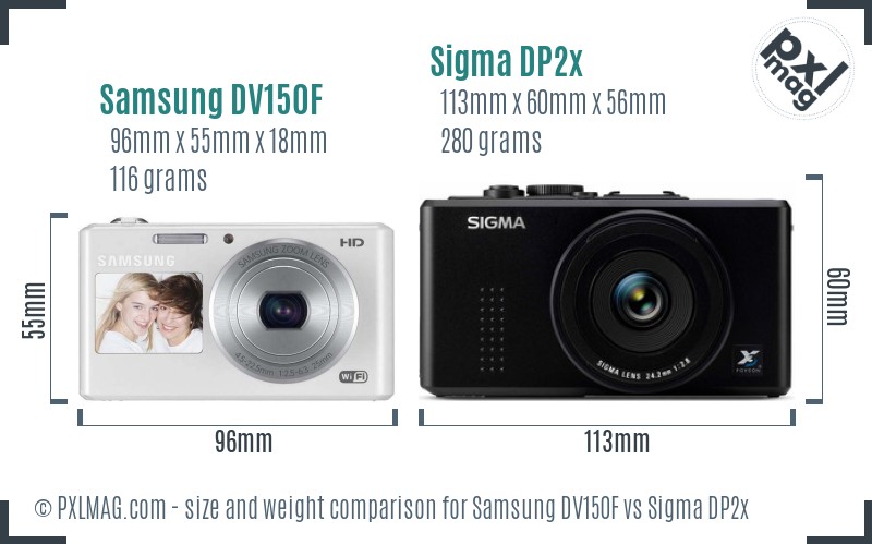 Samsung DV150F vs Sigma DP2x size comparison