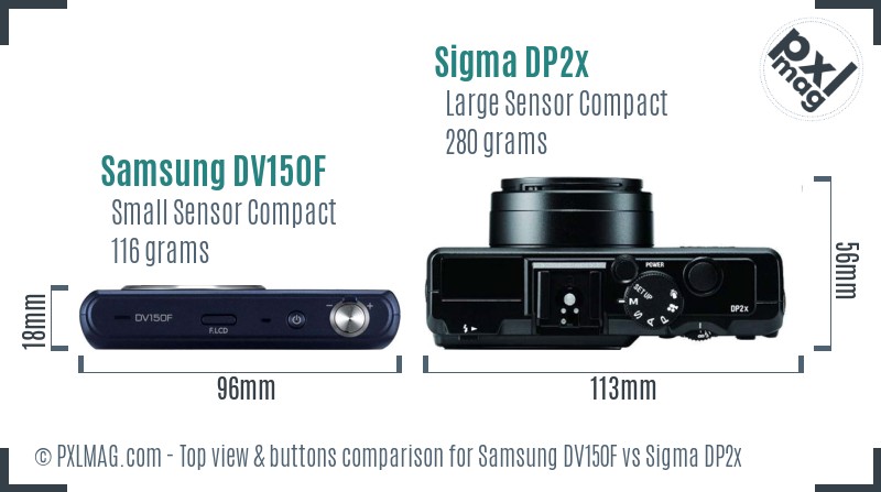 Samsung DV150F vs Sigma DP2x top view buttons comparison