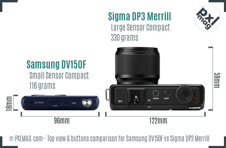 Samsung DV150F vs Sigma DP3 Merrill top view buttons comparison