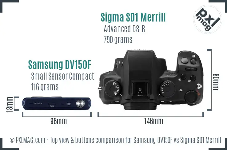 Samsung DV150F vs Sigma SD1 Merrill top view buttons comparison
