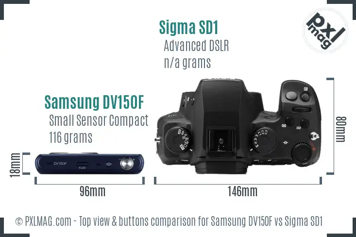 Samsung DV150F vs Sigma SD1 top view buttons comparison