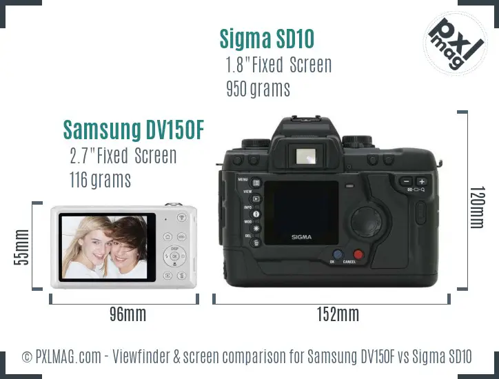 Samsung DV150F vs Sigma SD10 Screen and Viewfinder comparison
