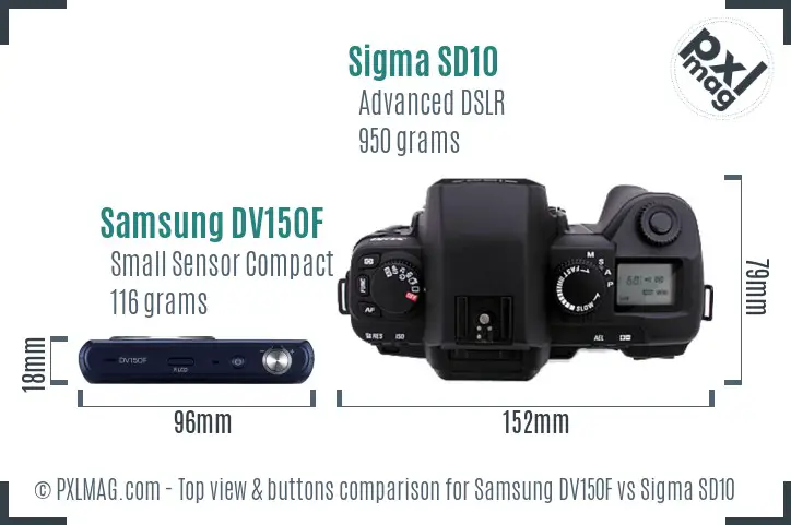 Samsung DV150F vs Sigma SD10 top view buttons comparison