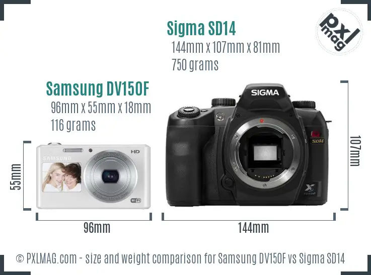 Samsung DV150F vs Sigma SD14 size comparison