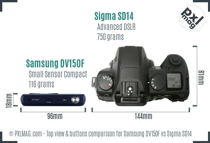 Samsung DV150F vs Sigma SD14 top view buttons comparison