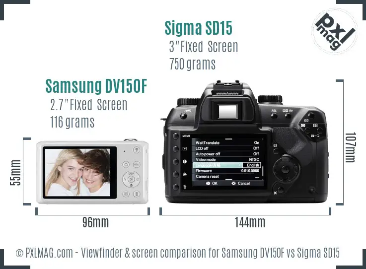 Samsung DV150F vs Sigma SD15 Screen and Viewfinder comparison