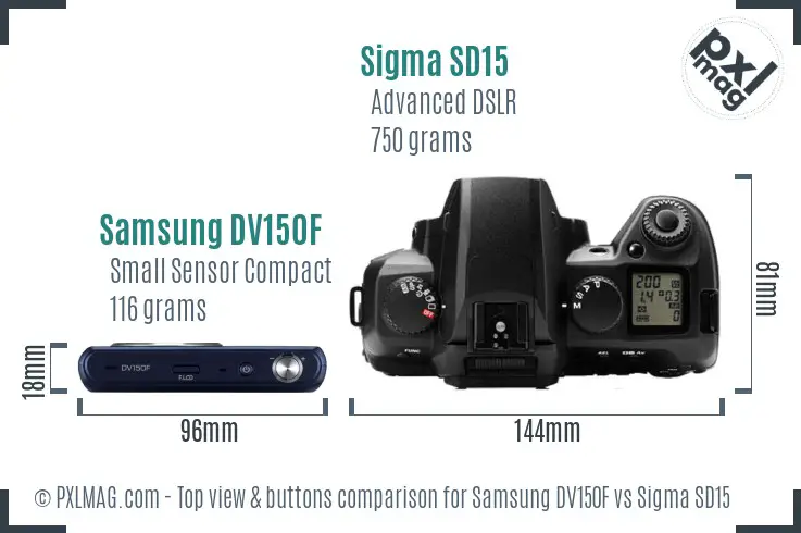 Samsung DV150F vs Sigma SD15 top view buttons comparison