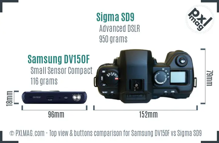 Samsung DV150F vs Sigma SD9 top view buttons comparison