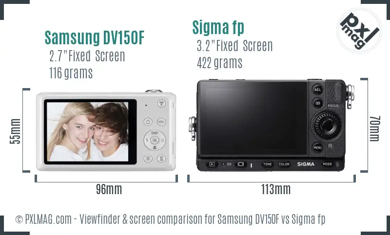 Samsung DV150F vs Sigma fp Screen and Viewfinder comparison