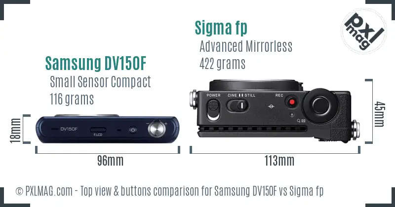 Samsung DV150F vs Sigma fp top view buttons comparison