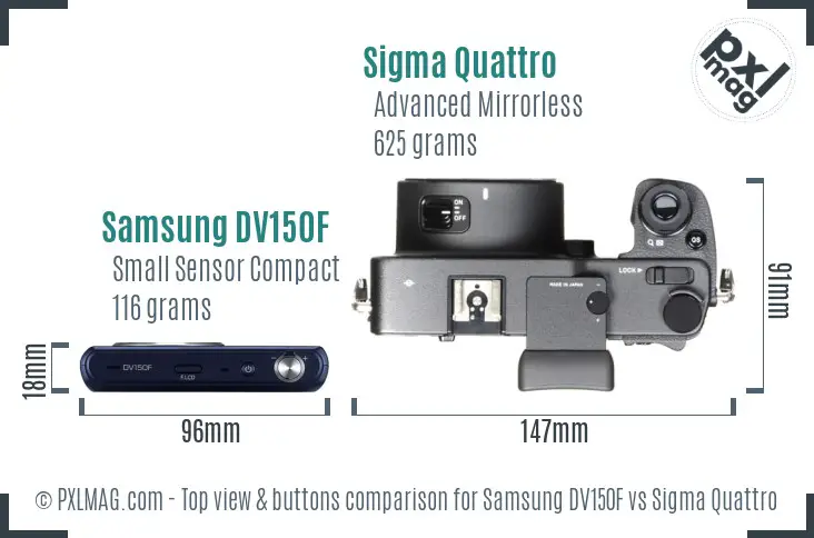 Samsung DV150F vs Sigma Quattro top view buttons comparison