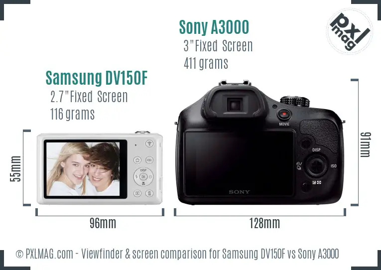 Samsung DV150F vs Sony A3000 Screen and Viewfinder comparison