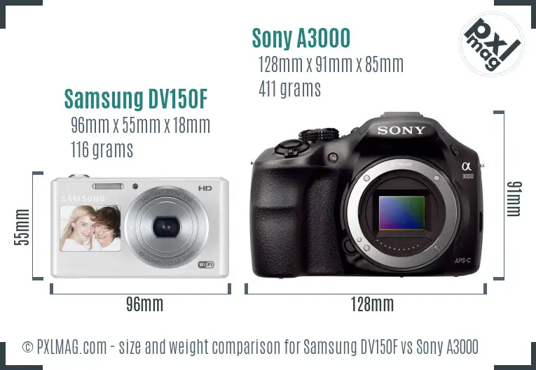 Samsung DV150F vs Sony A3000 size comparison