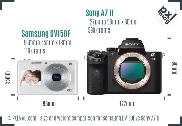 Samsung DV150F vs Sony A7 II size comparison
