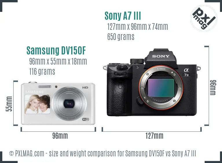 Samsung DV150F vs Sony A7 III size comparison