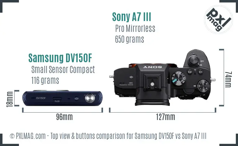 Samsung DV150F vs Sony A7 III top view buttons comparison