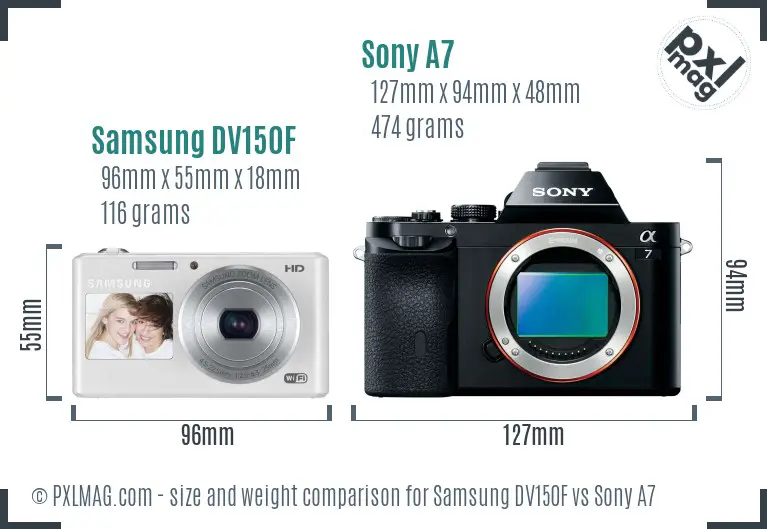 Samsung DV150F vs Sony A7 size comparison