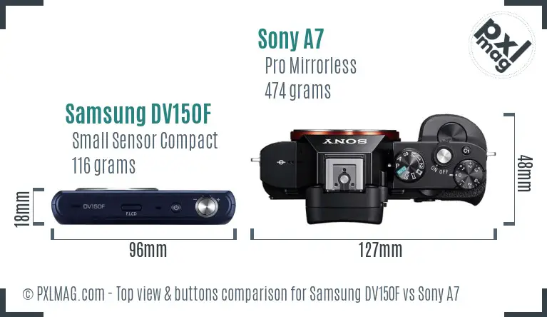 Samsung DV150F vs Sony A7 top view buttons comparison