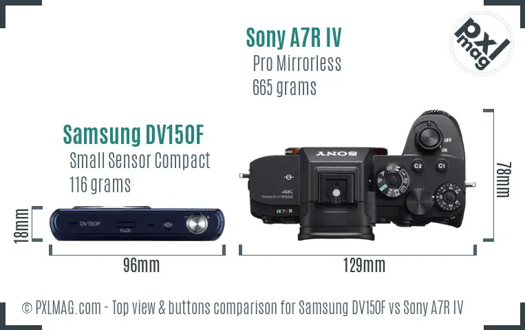 Samsung DV150F vs Sony A7R IV top view buttons comparison