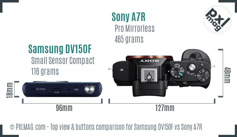 Samsung DV150F vs Sony A7R top view buttons comparison