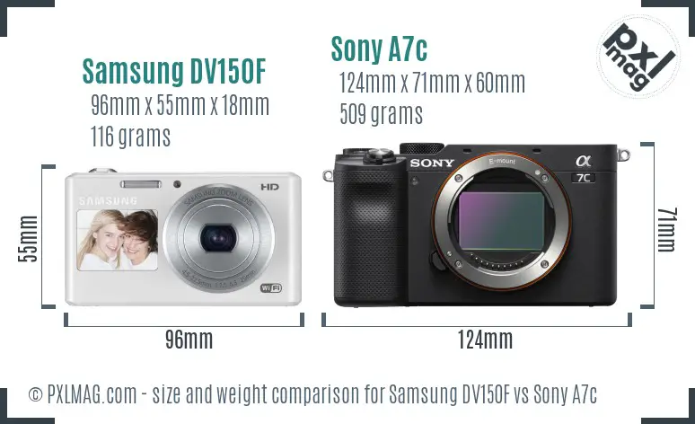 Samsung DV150F vs Sony A7c size comparison