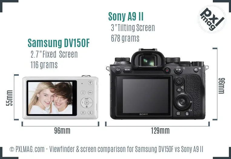 Samsung DV150F vs Sony A9 II Screen and Viewfinder comparison