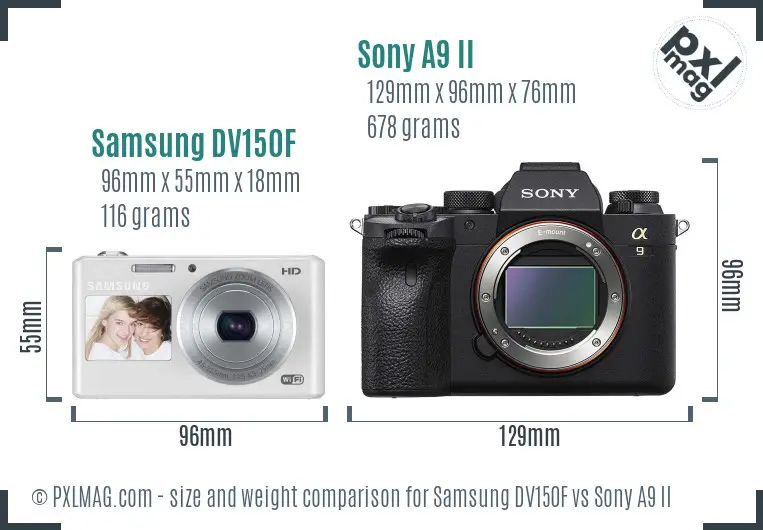 Samsung DV150F vs Sony A9 II size comparison