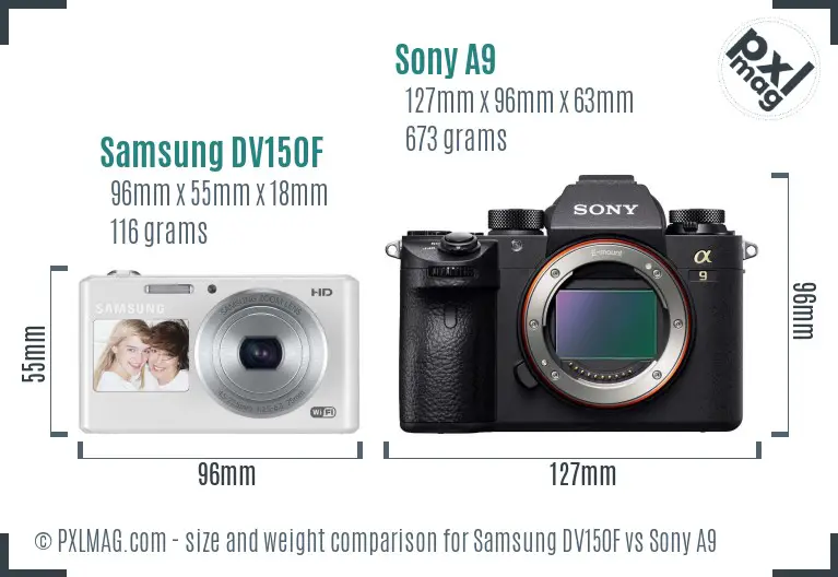 Samsung DV150F vs Sony A9 size comparison