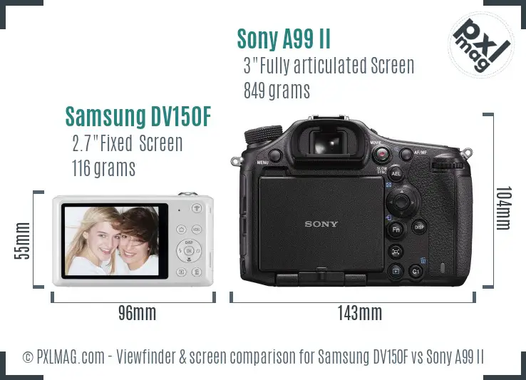 Samsung DV150F vs Sony A99 II Screen and Viewfinder comparison
