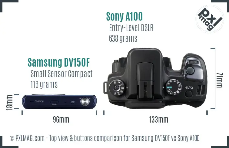 Samsung DV150F vs Sony A100 top view buttons comparison