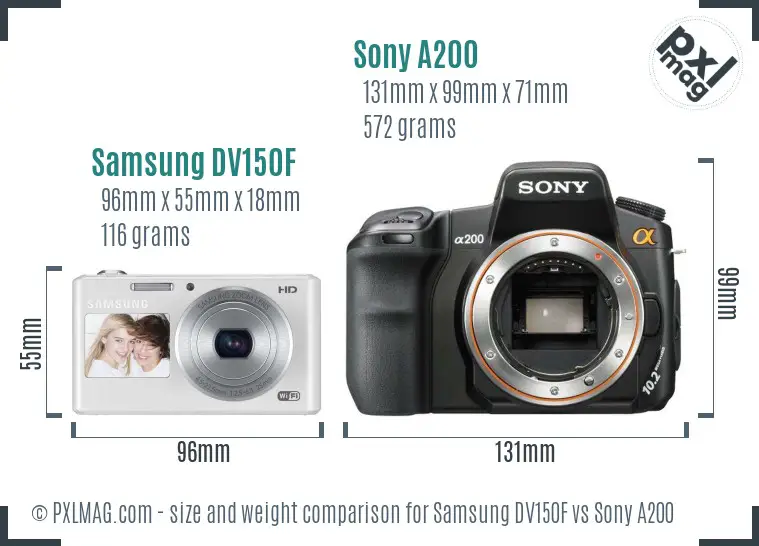 Samsung DV150F vs Sony A200 size comparison