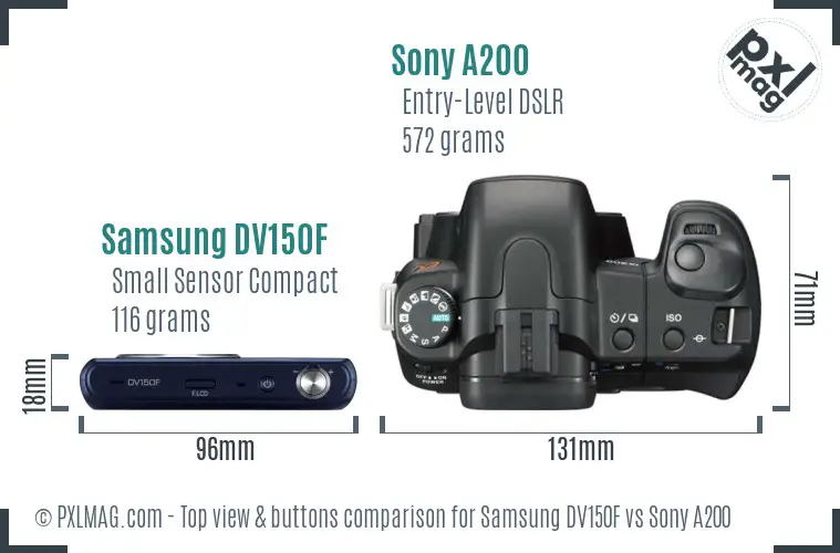 Samsung DV150F vs Sony A200 top view buttons comparison
