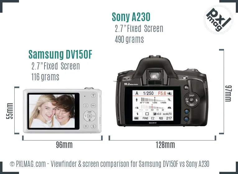 Samsung DV150F vs Sony A230 Screen and Viewfinder comparison