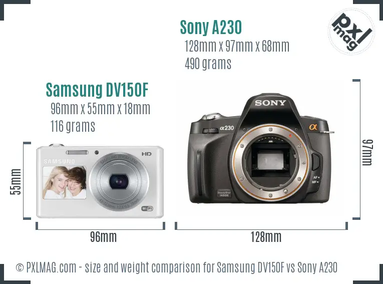Samsung DV150F vs Sony A230 size comparison