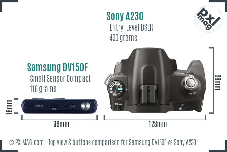 Samsung DV150F vs Sony A230 top view buttons comparison